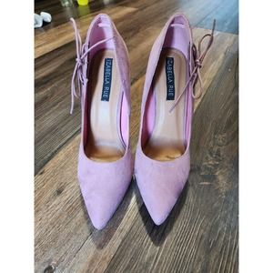 Rosy by Izabella Rue pink faux suede corset 5.5" heel pumps, size 8.5
